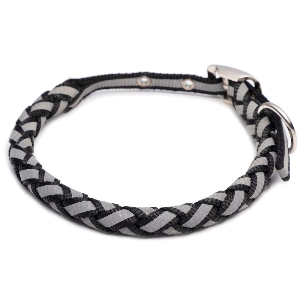 Navy reflective braided woven dog collar